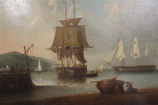 Attributede to William Anderson (1757-1837) Shipping in harbour 17 x 24in.